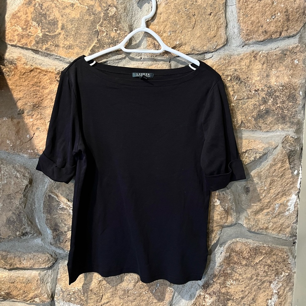EUC Lauren by Ralph Lauren Black Knit Top ~ Size XL
